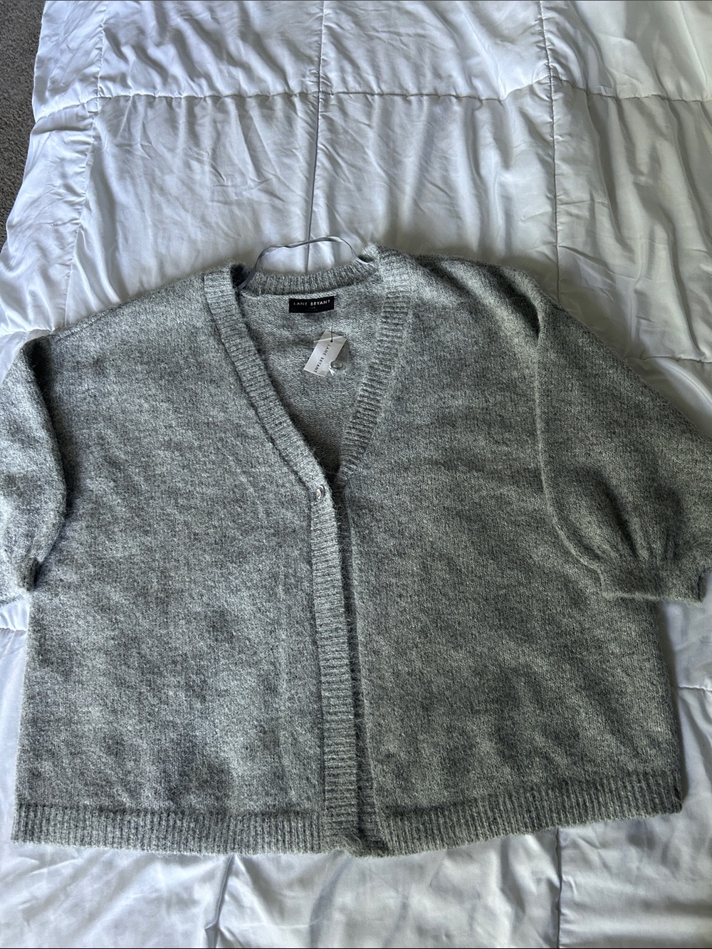 Lane Bryant Heather Gray V-Neck Short Sleeve Cardigan